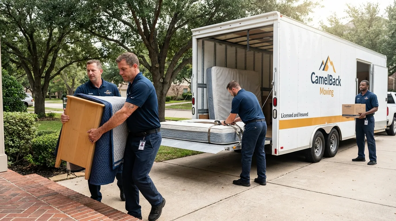 Crew loading residential truck for cross-state move from Milford, MA