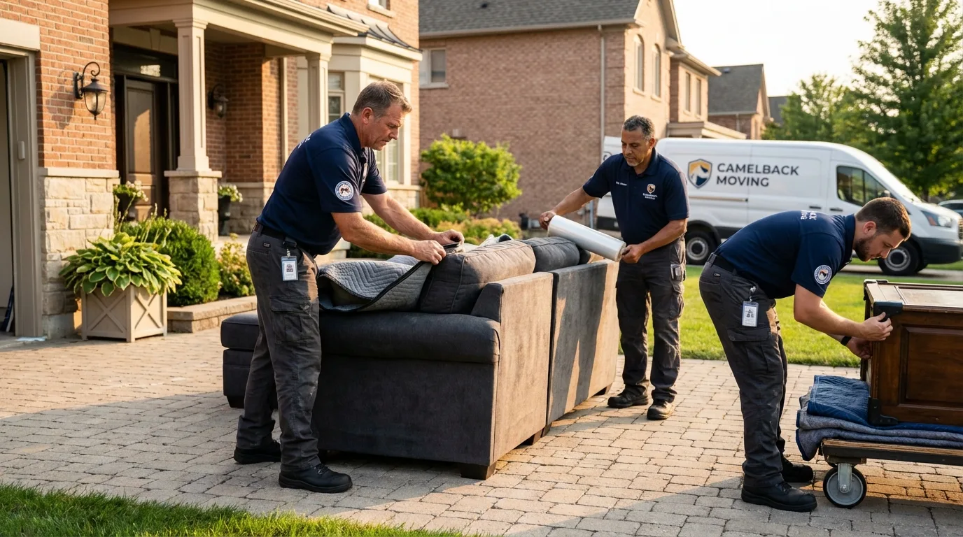 Large estate moving crew wrapping furniture in Milford, MA